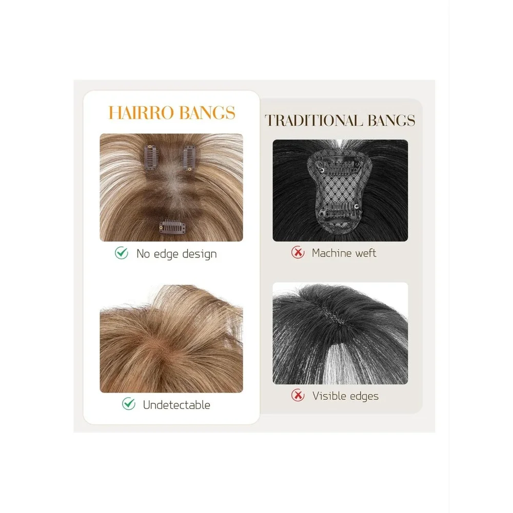 Hairro Clip In Bangs Remy Human Hair Topper 11